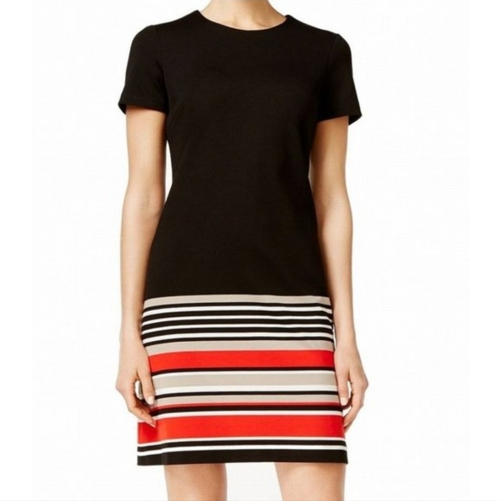 Calvin Klein Black and Red Striped Dress Size 12